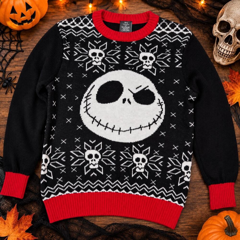 Disney Nightmare Before Christmas Jack Skellington Sweater Black Red Kids sz 8